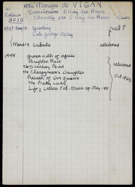 Monique de Vigan 1947 – 1948 card